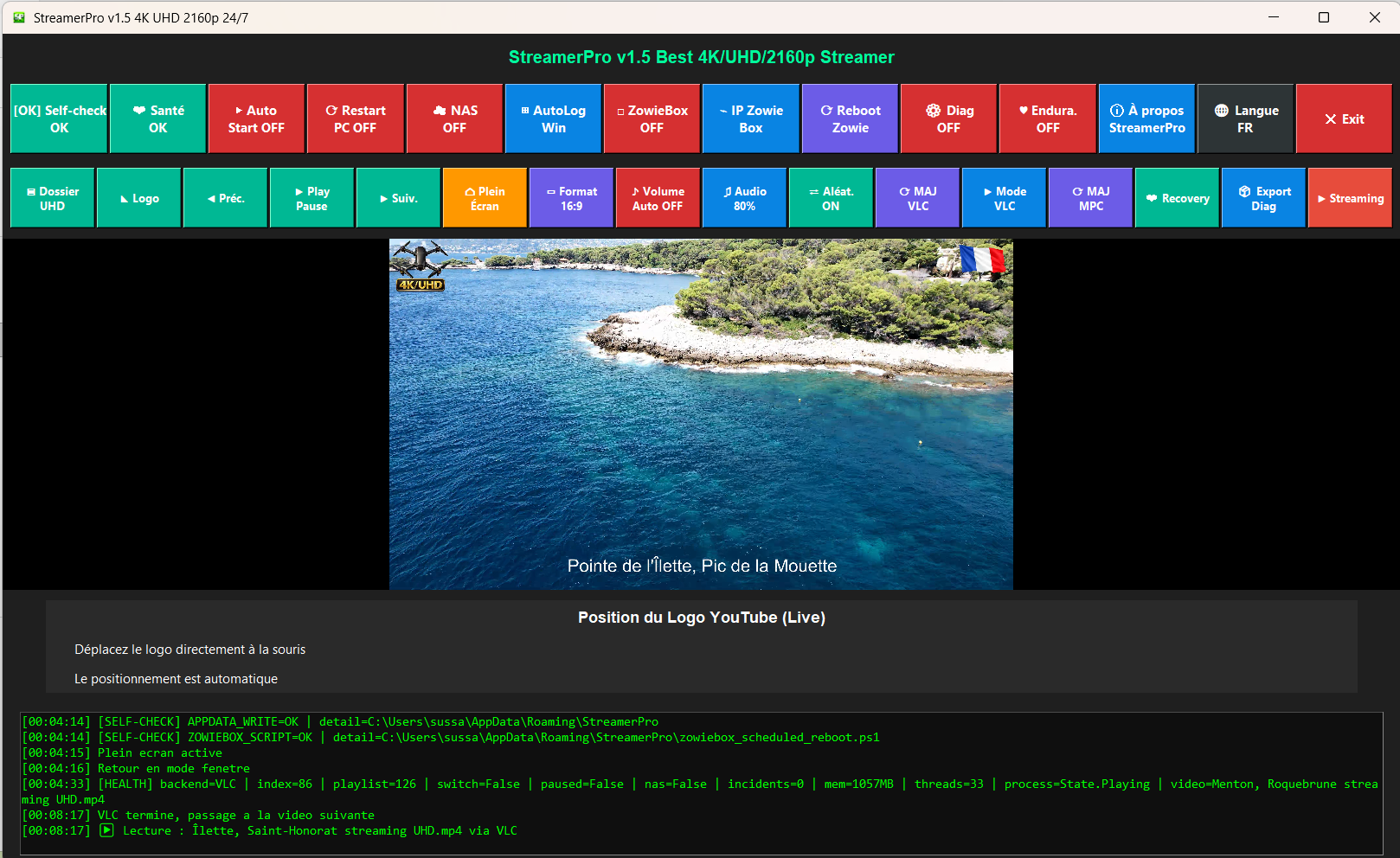 Apercu de l'interface StreamerPro