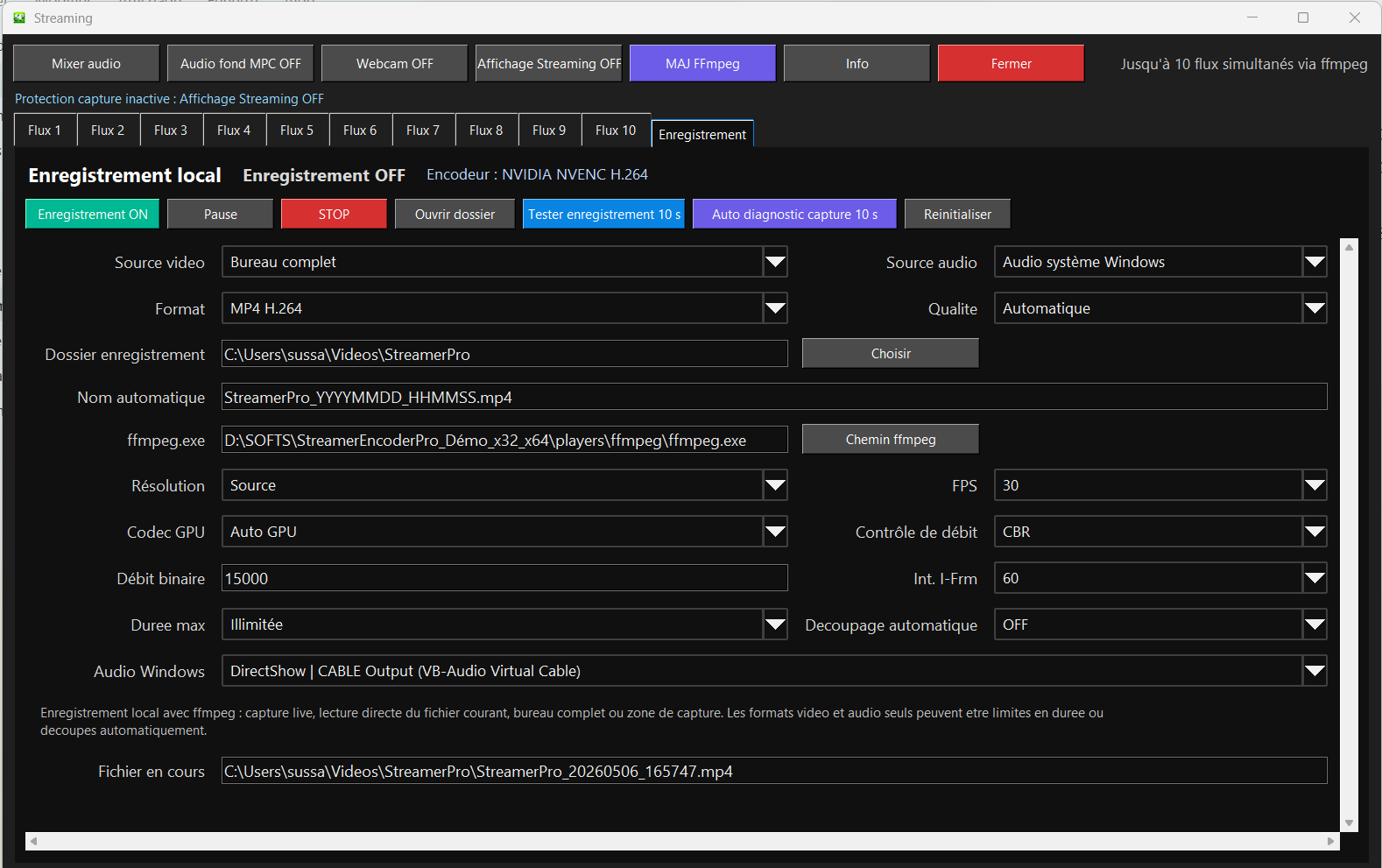 Enregistrement local StreamerPro