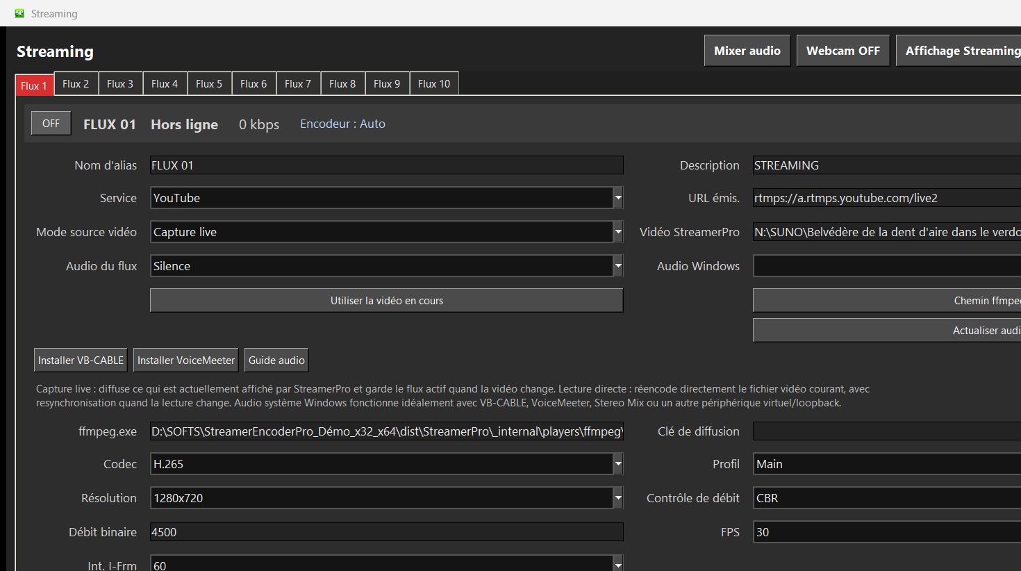 Fenetre streaming StreamerPro